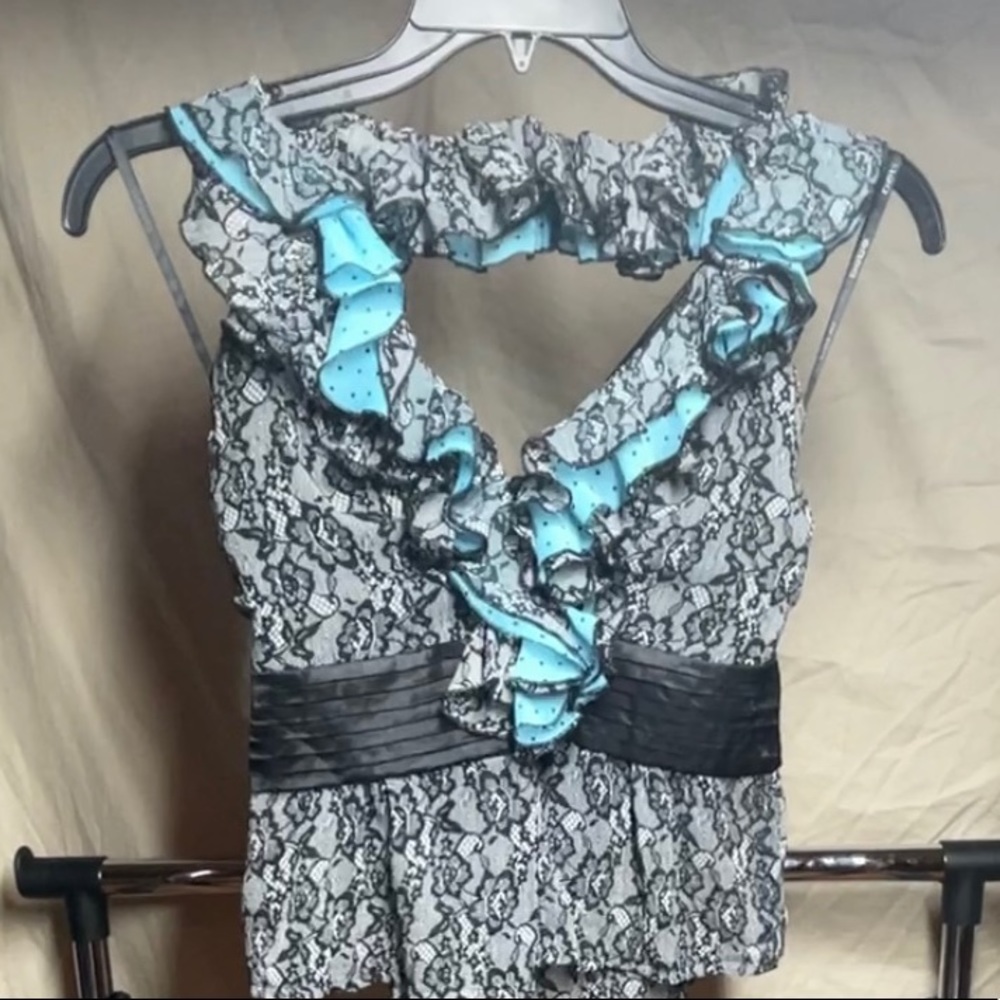 2B Bebe Blue Lace & Polka Dot Halter Top size - M